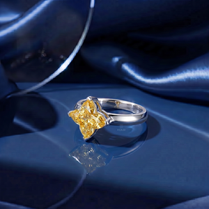 Bague solitaire papillon en diamant jaune cultivé en laboratoire, or blanc, bague de fiançailles de luxe, bijoux fins élégants, cadeau pour femme - Product Image 1
