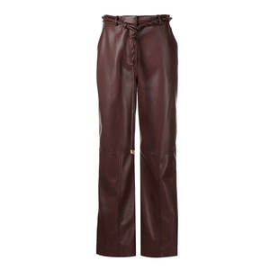 Pantalon en cuir pour femme avec ceinture large et forme profilée Pantalon en cuir à coupe droite pour femme - Product Image 1