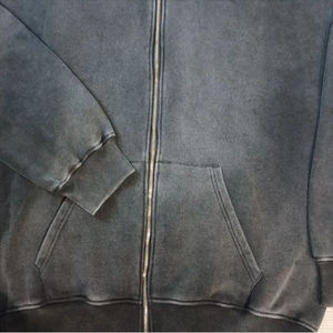 Custom 430gsm heavyweight Hoodie blank zip men acid stone washed distressed vintage <b>black</b> hoodies Premium Quality Wholesale - Product Image 4