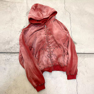 Sweat à capuche appliqué personnalisé 100% coton Sun Faded Surdimensionné Pull Acid Wash Cropped Boxy Fit Impression Logo Strass Hoodies Hommes - Product Image 3