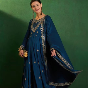 Trajes de lujo indios Anarkali para mujeres vestidos de novia bordados de Henixa venta al por mayor bordado pesado para fiestas - Product Image 1