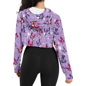 Meilleures ventes Haut court à capuche d'hiver doux au toucher personnalisé Vêtements courts décontractés avec logo sur le devant au prix de gros - Product Image 5