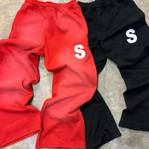 Pantalons de survêtement décontractés personnalisés de haute qualité en coton, lavage à l'acide, froissés, taille élastique, imprimé en soie superposé, pour hommes - Product Image 5