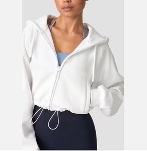 Sweat à capuche court avec fermeture éclair Vêtements décontractés pour femmes Tissu en coton Fabricant avec logo personnalisé OEM - Product Image 5