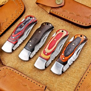 LOTE de 4 cuchillos de bolsillo plegables de acero de Damasco hechos a mano con funda personalizable OEM Cuchillos de uso industrial - Product Image 4