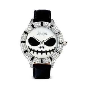 นาฬิกาควอตซ์ดีไซน์หัวกะโหลกจาก Jeulia King of Halloween Town - สายหนังสีดำ หน้าปัดมุก - Product Image 1