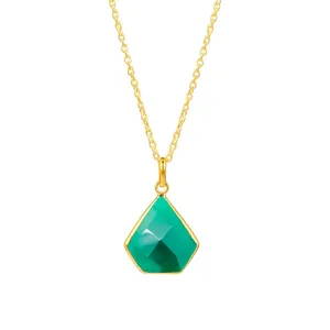 Pietra preziosa di onice verde forma di diamante sfaccettato 15x12mm argento Sterling oro Vermeil collana con castone gioielleria raffinata gioielli in oro