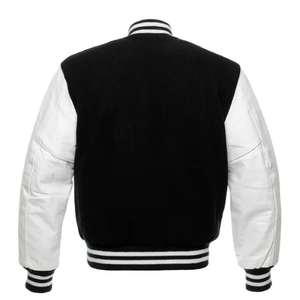 Unisex Black Genuine <b>Leather</b> Varsity <b>Jacket</b> Classic Baseball Style Casual Fashion <b>Jacket</b> Waterproof Breathable Eco-Friendly - Product Image 6