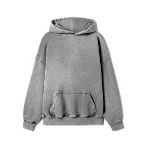 High Quality Winter Acid Wash Distressed Embroidered 100% Cotton Fleece <b>Fabric</b> Eco-Friendly Custom Logo Men's Pullover Hoodies - Product Image 1