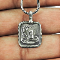 Bijoux artisanaux indiens fabriqués en argent sterling massif 925, pendentif oxydé avec un lingam de Shiva et une cobra