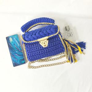 Crochet New Trendy Ins Hot-selling Handbag Purely Handmade Metal Thread Woven Chain Strap Cover Closure <b>Square</b> Polyester Lining - Product Image 1