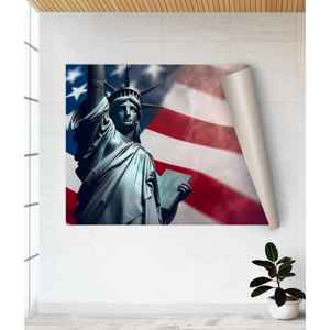 Art sur toile du drapeau américain patriotique : impression de la Statue de la Liberté, affiche enroulée - Product Image 1