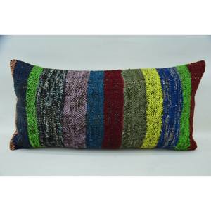 Multicolor Vintage Pattern Kantha Patchwork Wool <b>Pillow</b> 12x24 Inch Woven Decorative Cushion - Product Image 1