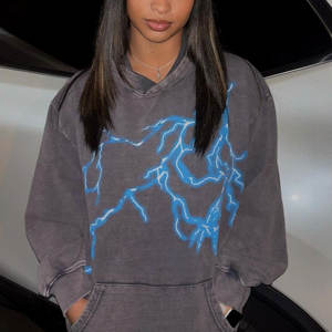 Sweat-shirt à capuche unisexe en détresse pour hommes et femmes S à XXL Sweats à capuche et sweatshirts sérigraphiés lavés à l'acide noirs - Product Image 4