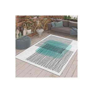 Alfombra de felpa Jacquard a rayas turquesa, alfombra Rectangular impresa en 3D para decoración de dormitorio para el hogar y la sala de estar - Product Image 4