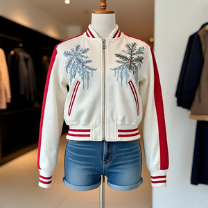 Femmes Crop Laine Varsity Vestes Couleur Unie Collège Laine Veste Dames Automne Hiver Imprimer Broderie Courte Varsity Vestes - Product Image 2