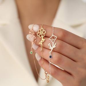 Bracelet en argent sterling 925 plaqué or 18 carats avec breloque personnalisée en pierre de naissance, bijou en pierre de naissance, cadeau de Noël pour elle - Product Image 4