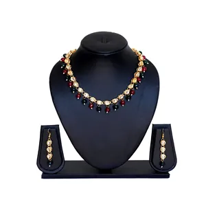 Parure de bijoux de mariée vintage en cuivre plaqué or, collier serti de Kundan et de zircon, bijoux raffinés pour mariage ou cadeau - Product Image 1