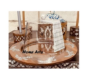 Premium Quality Round Shape Cake Server With Lid Wood And <b>MOP</b> Work Cake Server With Glass Lid <b>For</b> <b>Sale</b> - Product Image 1