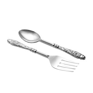 Juego de cuchara y tenedor de servicio con mango en relieve plateado de metal de lujo al mejor precio del exportador indio - Product Image 3