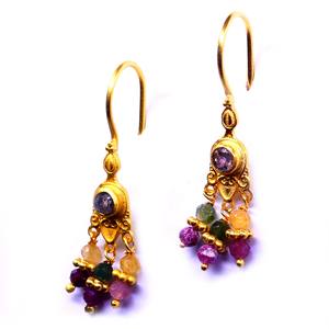 Everyday Wear 925 Sterling Silver Gold Plated Vermeil Multi Tourmaline Gemstone Women Earring Set - Product Image 3