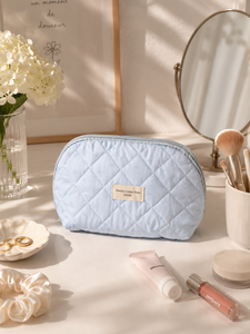 Custom Logo Quilted Cosmetic Bag Portable <b>Makeup</b> Organizer OEM Travel Beauty <b>Case</b> Private Label - Product Image 1