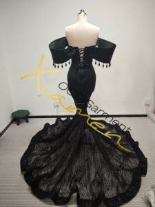 Ocstrade, usine chinoise, promotion, nouvelles arrivées, robe de bal sirène élégante en strass noir avec épaules dénudées - Product Image 6