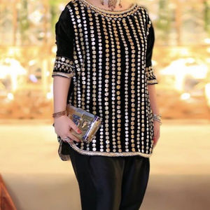 2022 belle broderie velours Kurta Salwar robe cristal perles de verre dentelle embellissement bouton décoré pour les mariages décontractés - Product Image 1