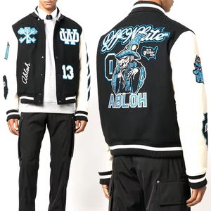 Ropa personalizada para hombre chaquetas con parches universitarios de béisbol Letterman de cuero de lana con cuello levantado y bordado - Product Image 5