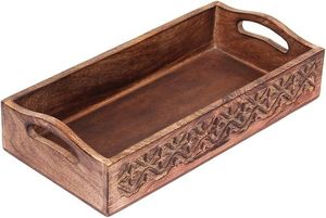 Bandeja rectangular de madera para servir con bordes de acero inoxidable para aperitivos de té y café Diseño elegante para cocina y comedor - Product Image 2