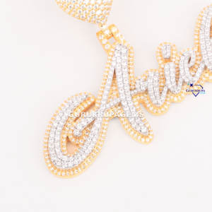 Hip Hop Jewelry Custom Cursive <b>Letter</b> Two Tone Solid 925 Silver Name Pendant Personalised Lab Grown Diamond <b>Necklace</b> - Product Image 2