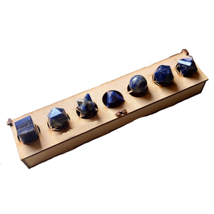 Sodalite <b>Crystal</b> Geometry <b>Set</b> with Box Carved Sacred Natural Stone for Healing Platonic Solids Unique Geometric Forms - Product Image 2