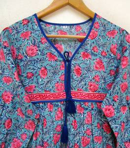 2023 dernière conception luxueuse coton Floral main bloc imprimé Vintage bohème Maxi robe pour les femmes fabriqués à la main robes décontractées - Product Image 5