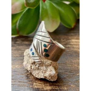 Raymond Begay 18K Gold and Rhodium Plated <b>Adjustable</b> Opal & Sterling Silver <b>Ring</b> Trendy Number Shape Inlay Size 6.5 Gift - Product Image 3