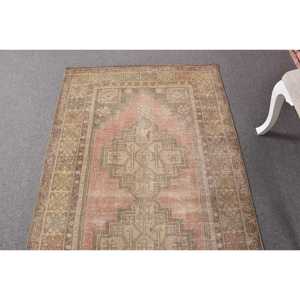 Vintage Turkish Rug 3.6x6.46 ft (110x197 cm), <b>Red</b> <b>Wool</b> Rug - Product Image 4