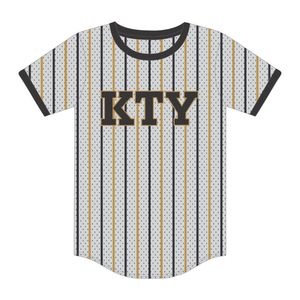 APA Grey Pinstripe Pullover Baseball Jersey 100% Polyester Mesh Alpha Fraternity Shirt avec Custom Embroidered Applique Logos - Product Image 2