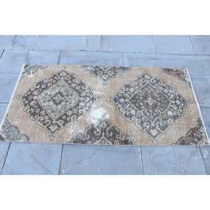 2.4x4.6 ft Vintage Rug, Turkish Small Rug, <b>Brown</b> Blue Floral <b>Wool</b> Rug - Product Image 4