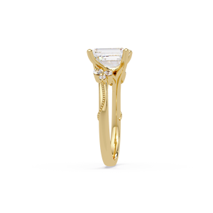 Vintage 14K Pure <b>Gold</b> Emerald Cut Lab Grown Diamond Engagement <b>Ring</b> <b>Set</b> Marquise Matching Band Art Deco Bridal Wedding <b>Rings</b> - Product Image 4