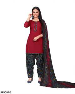 Conjunto de salwar kameez Patiala con estampado floral de lujo, top y pantalón de crepé con detalles bordados, dupatta de chanderi, ideal para oficina o uso casual. - Product Image 3