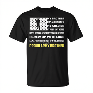 T-shirt « Mon frère soldat héros, j'ai la tienne » – Vêtement promotionnel inspiré de l'armée et de l'héroïsme militaire - Product Image 2
