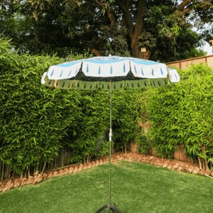 Handmade Classic UV 50+ Cotton Canvas Wooden Umbrella Outdoor <b>Garden</b> Sunshade Decoration Scalloped Valance <b>for</b> <b>Pool</b> Side Patio - Product Image 2