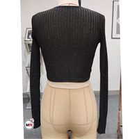 Camiseta Casual de Manga Larga con Cuello en V Profundo y Color Sólido para Mujer, Tejido de Punto, Transpirable, Delgada y con Diseño Estampado para Invierno