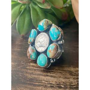 Bague Dime en turquoise et argent sterling Gilbert Nez Thunder Mountain, taille 10.25 - Product Image 4