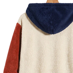 Mens <b>Sherpa</b> Fleece Knitted Hoodie Soft Plush Pullover Warm Winter Casual Hooded Sweatshirt Color Block Full Sleeve Pocket Cozy - Product Image 4