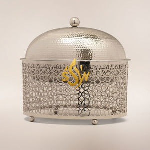 Plat de service rond en métal plaqué or de luxe pour hotpot et casserole, vaisselle moderne pour mariage avec couvercle métallique, idéal pour buffet et cuisinière à gaz - Product Image 4