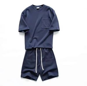 Conjunto de camiseta y pantalones cortos de gofres pesados personalizados para hombre, pantalones cortos y camiseta, conjuntos de camiseta de 2 piezas - Product Image 3