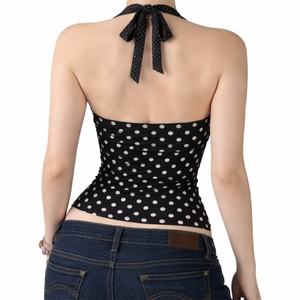 Top Corto Halter con Estampado de Lunares para Mujer, Top sin Mangas con Cuello en V Profundo, Elástico, Moderno para Verano - Product Image 2