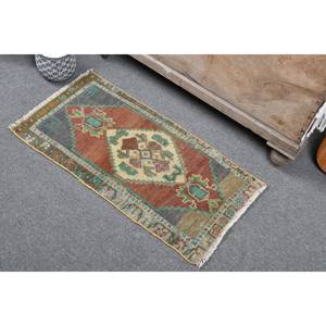 Tradicional marrón verde 1,5 X 2.9ft alfombra turca Vintage tejido plano de lana con diseño de retazos alfombra de sala de estar respaldo de látex - Product Image 2