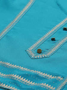 Ensemble Kurta et Palazzo pour femmes, formel, en coton à séchage rapide, uni, coupe droite, longueur cheville, pour l'été, en turquoise et or - Product Image 2