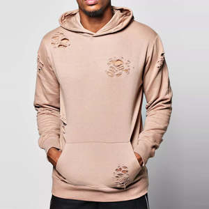 Nuevo diseño de moda Sudadera con capucha de manga larga para hombres High Street Loose Fit Hombres Sudadera con capucha desgastada - Product Image 1